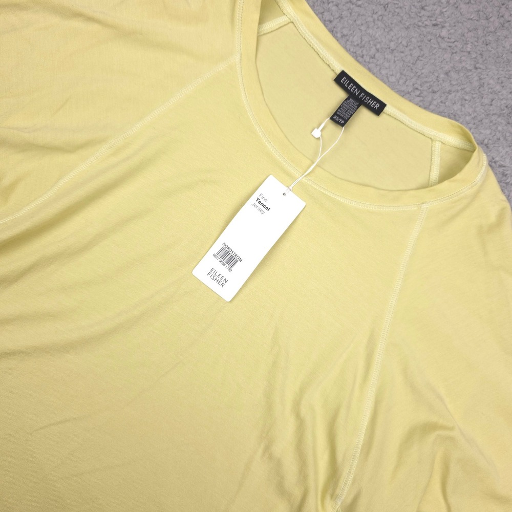 Eileen Fisher Fine Tencel Jersey Long Sleeve Top RNDNK Box Yellow XS $138